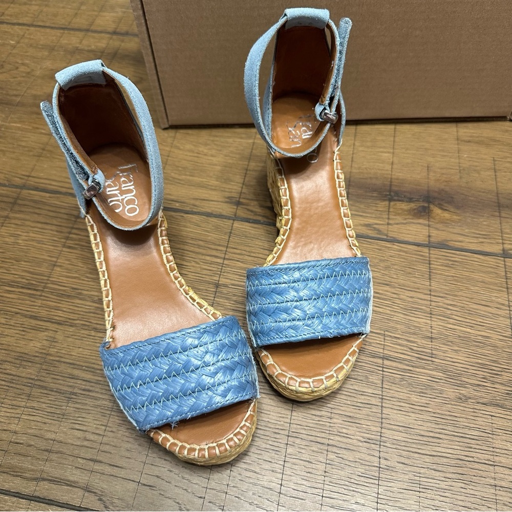 Franco Sarto Clemens Women’s Raffia Espadrille with Ankle Strap NEW 6.5 US Blue - Picture 3 of 6